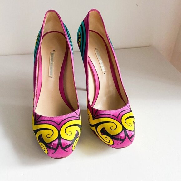 Nicolas  Kirkwood Colourful Silk Satin Graffiti Heels 40 - Picture 3 of 12